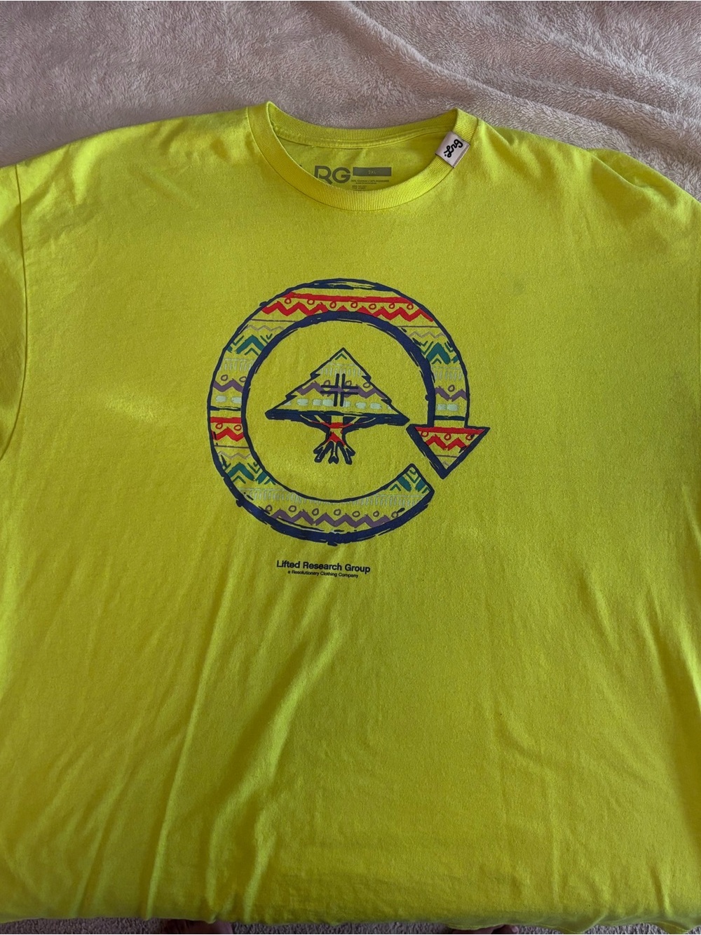 LRG Mens 2XL Neon Yellow Graphic T Shirt Lifted Research Group Tree Logo
